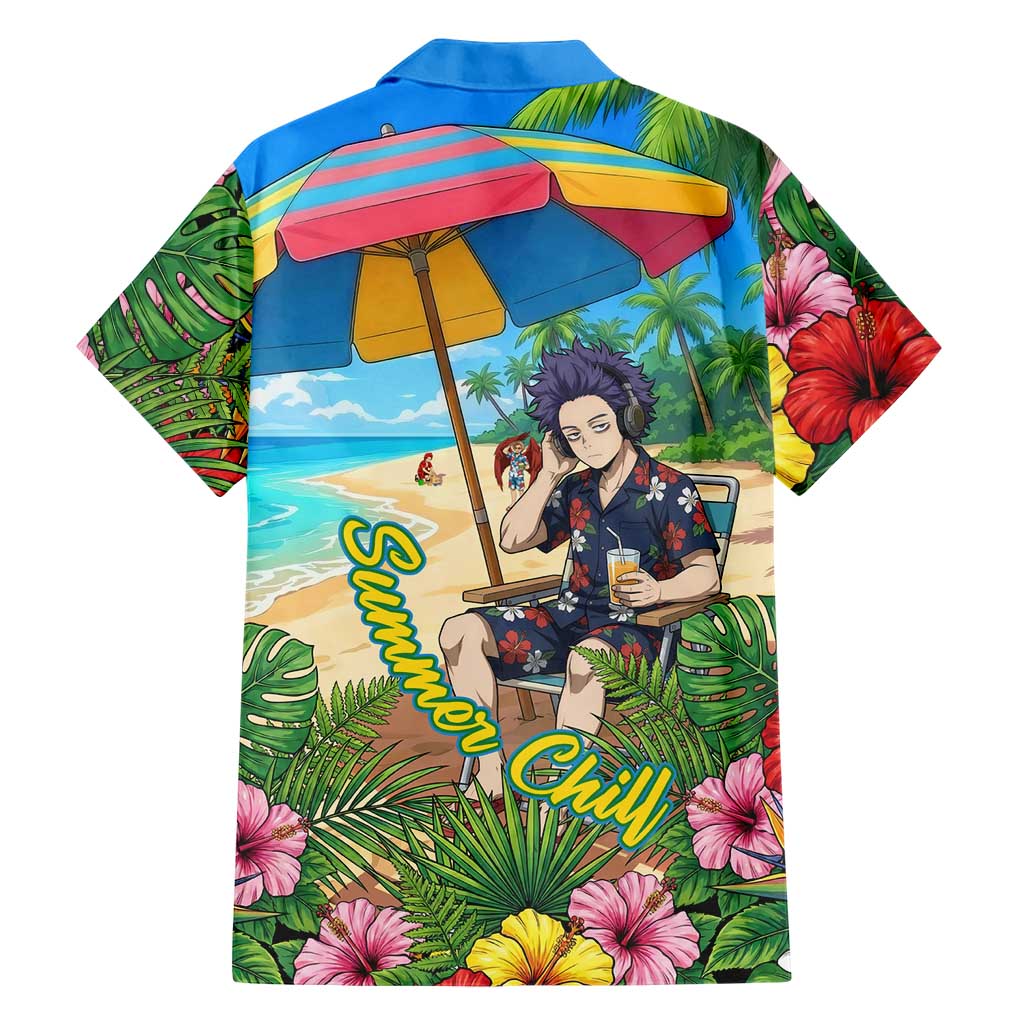 Hitoshi Shinso Summer Chill Family Matching Short Sleeve Bodycon Dress and Hawaiian Shirt Tropical Anime Lounge Scene