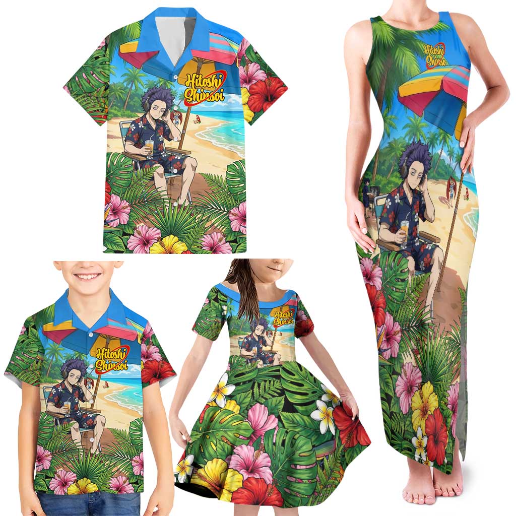 Hitoshi Shinso Summer Chill Family Matching Tank Maxi Dress and Hawaiian Shirt Tropical Anime Lounge Scene