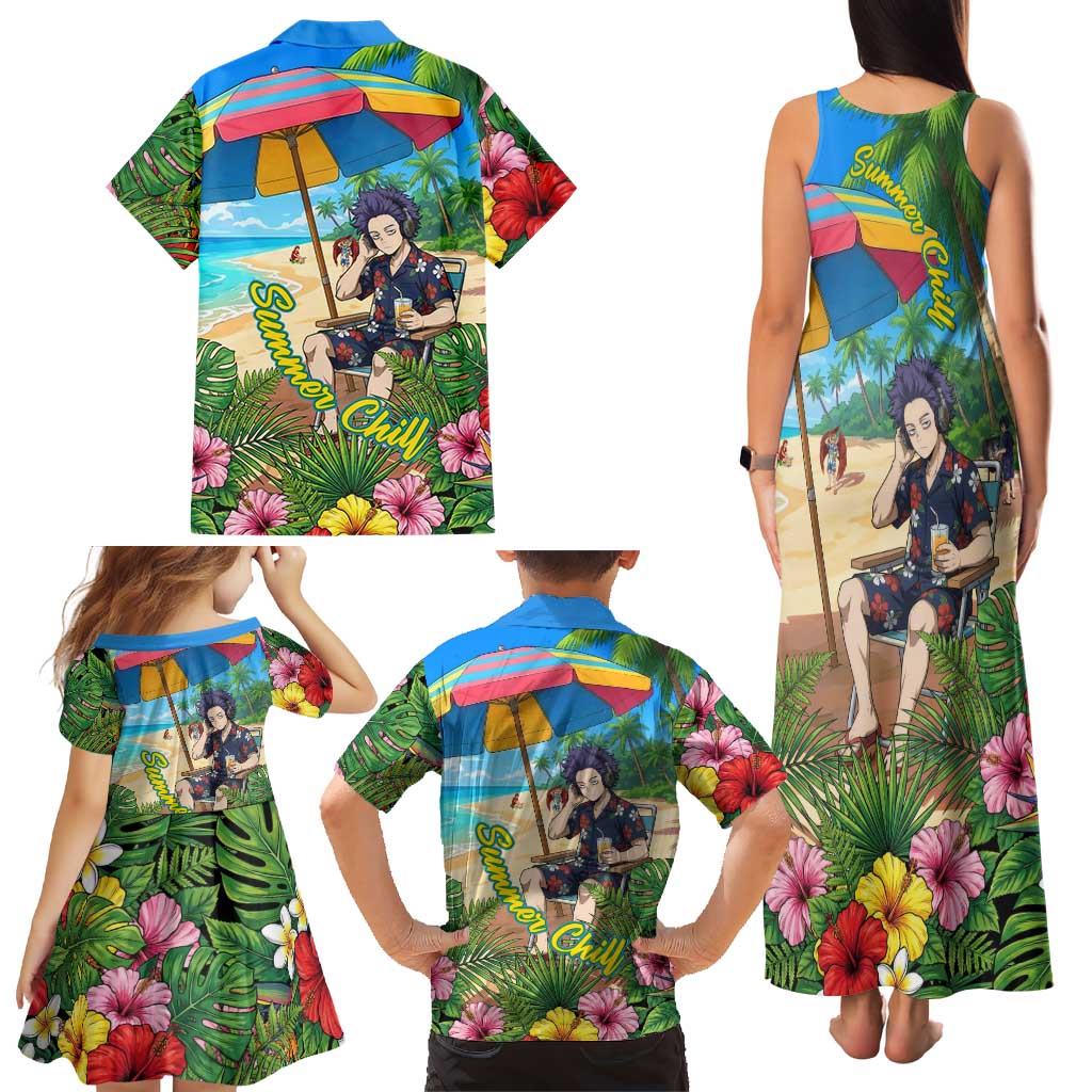 Hitoshi Shinso Summer Chill Family Matching Tank Maxi Dress and Hawaiian Shirt Tropical Anime Lounge Scene