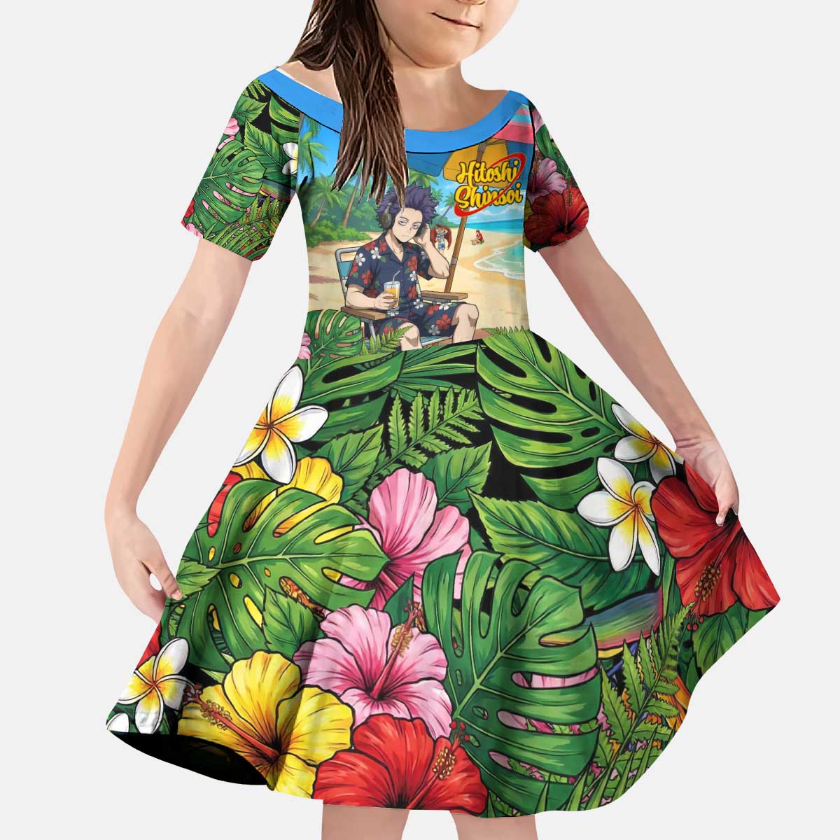 Hitoshi Shinso Summer Chill Kid Short Sleeve Dress Tropical Anime Lounge Scene