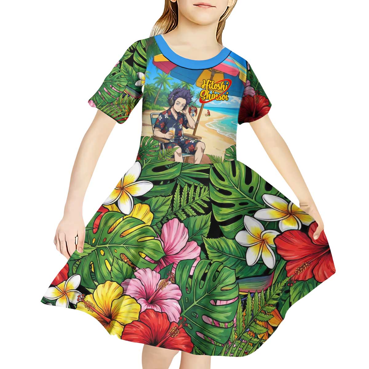 Hitoshi Shinso Summer Chill Kid Short Sleeve Dress Tropical Anime Lounge Scene