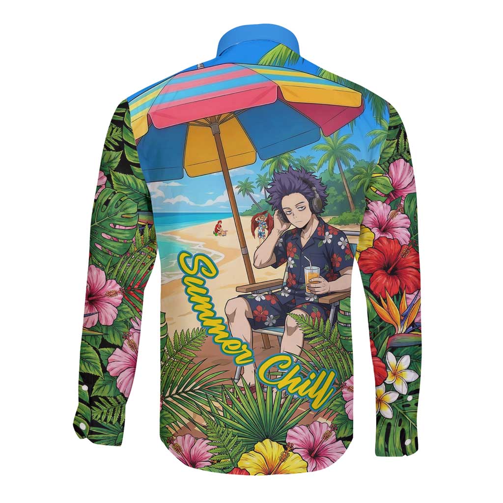 Hitoshi Shinso Summer Chill Long Sleeve Button Shirt Tropical Anime Lounge Scene