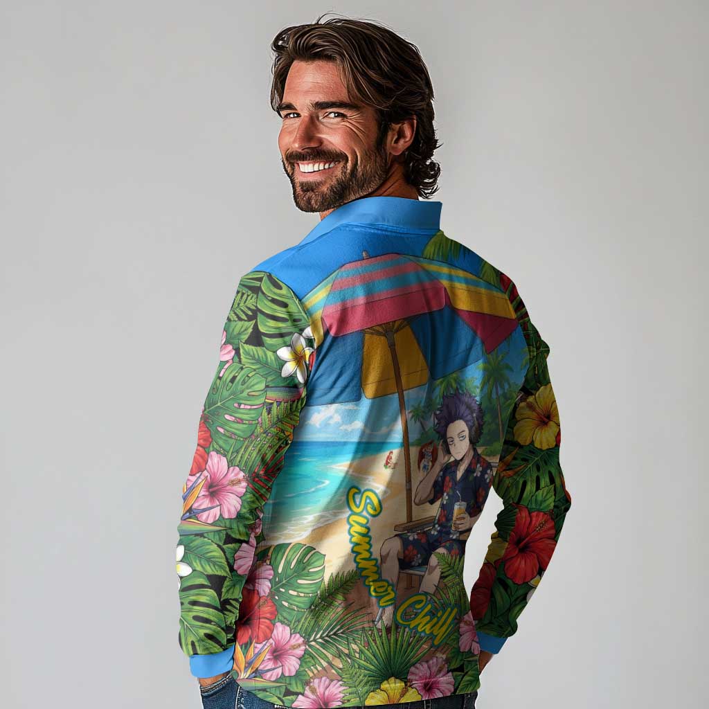 Hitoshi Shinso Summer Chill Long Sleeve Polo Shirt Tropical Anime Lounge Scene
