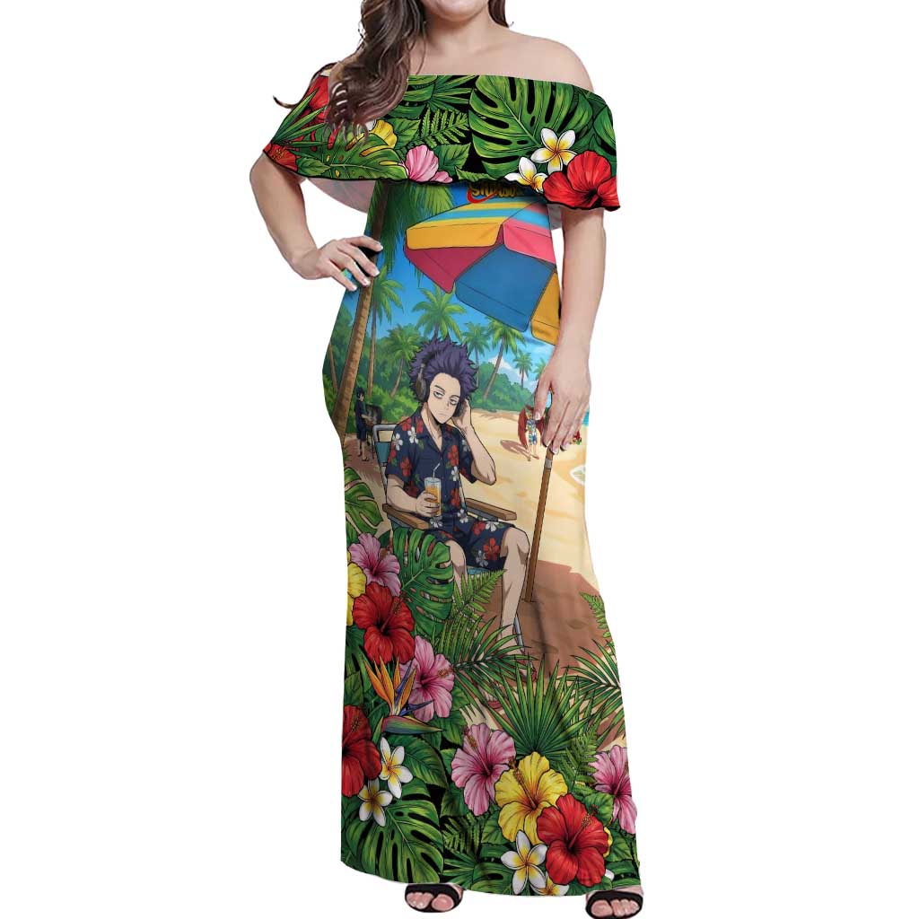 Hitoshi Shinso Summer Chill Off Shoulder Maxi Dress Tropical Anime Lounge Scene