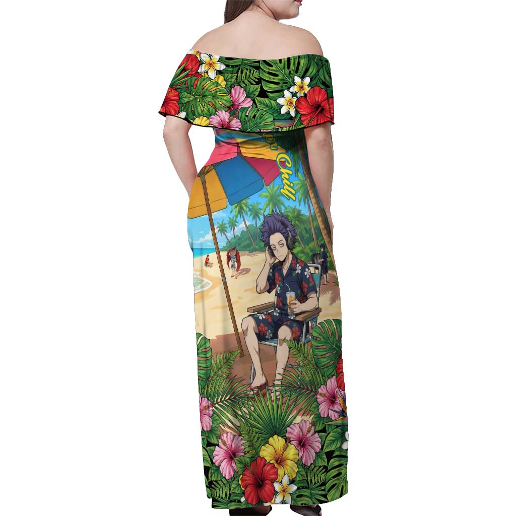 Hitoshi Shinso Summer Chill Off Shoulder Maxi Dress Tropical Anime Lounge Scene
