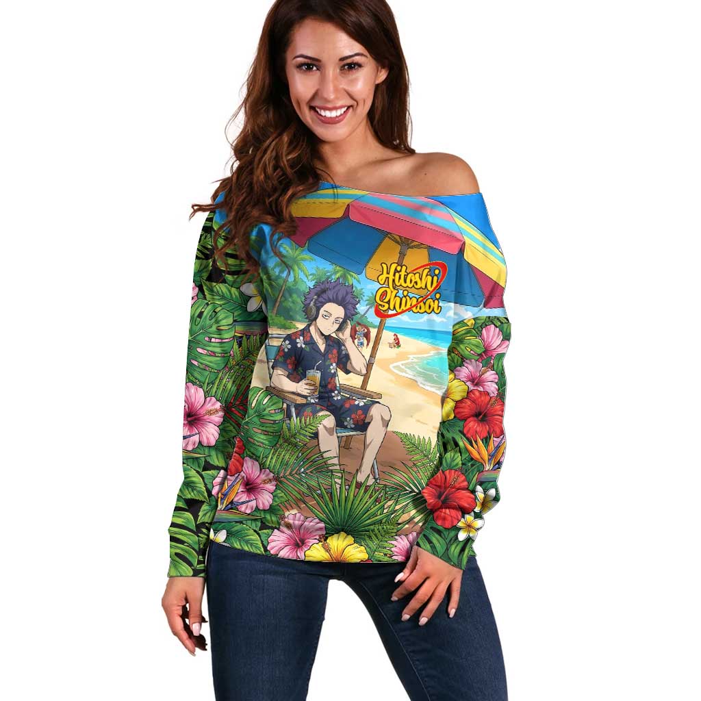Hitoshi Shinso Summer Chill Off Shoulder Sweater Tropical Anime Lounge Scene
