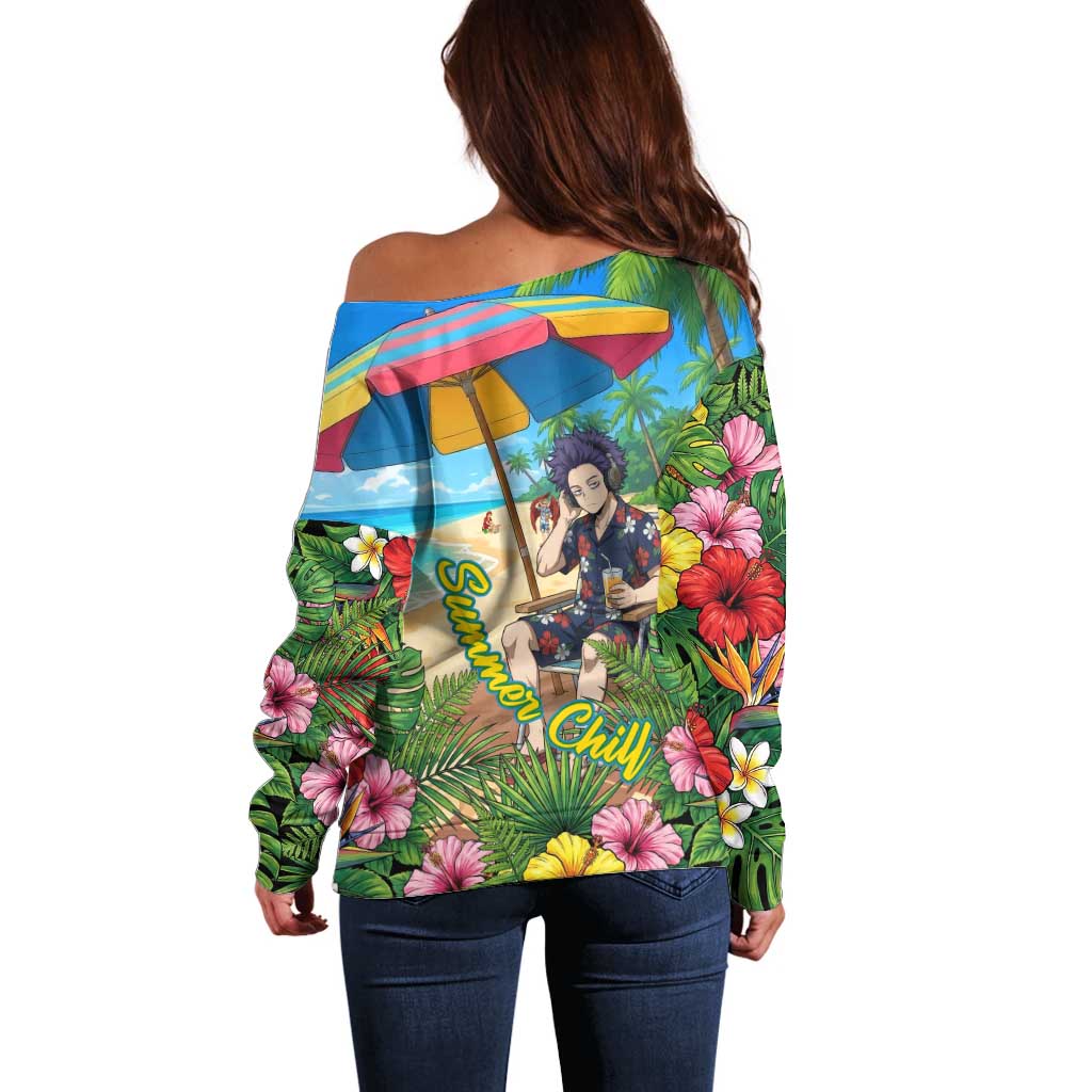 Hitoshi Shinso Summer Chill Off Shoulder Sweater Tropical Anime Lounge Scene