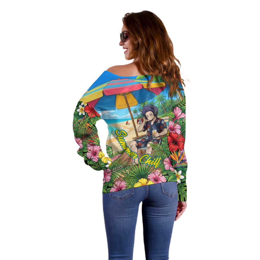 Hitoshi Shinso Summer Chill Off Shoulder Sweater Tropical Anime Lounge Scene