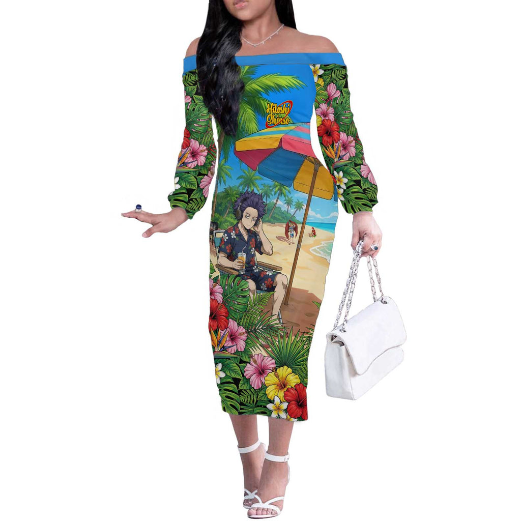 Hitoshi Shinso Summer Chill Off The Shoulder Long Sleeve Dress Tropical Anime Lounge Scene