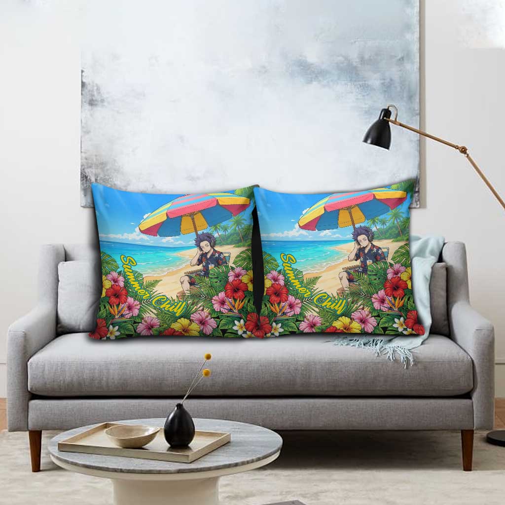 Hitoshi Shinso Summer Chill Pillow Cover Tropical Anime Lounge Scene