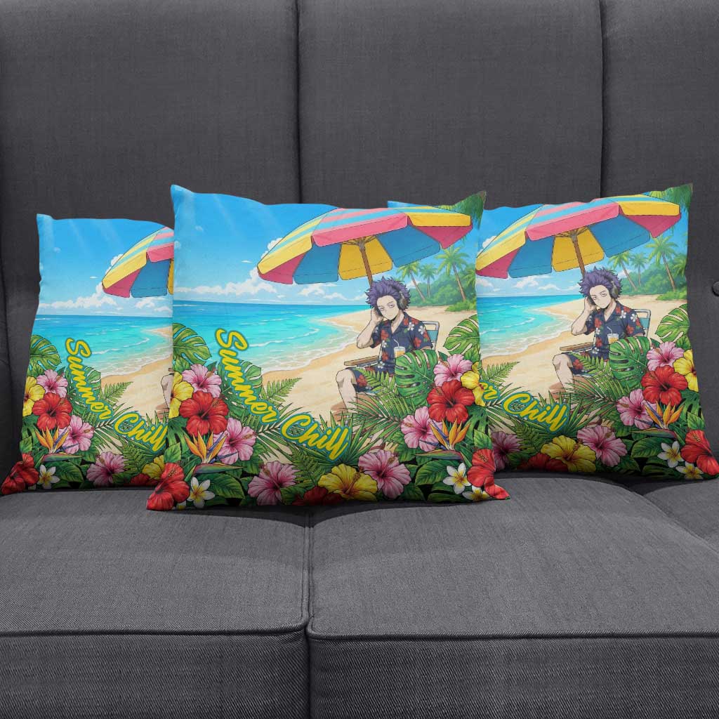 Hitoshi Shinso Summer Chill Pillow Cover Tropical Anime Lounge Scene