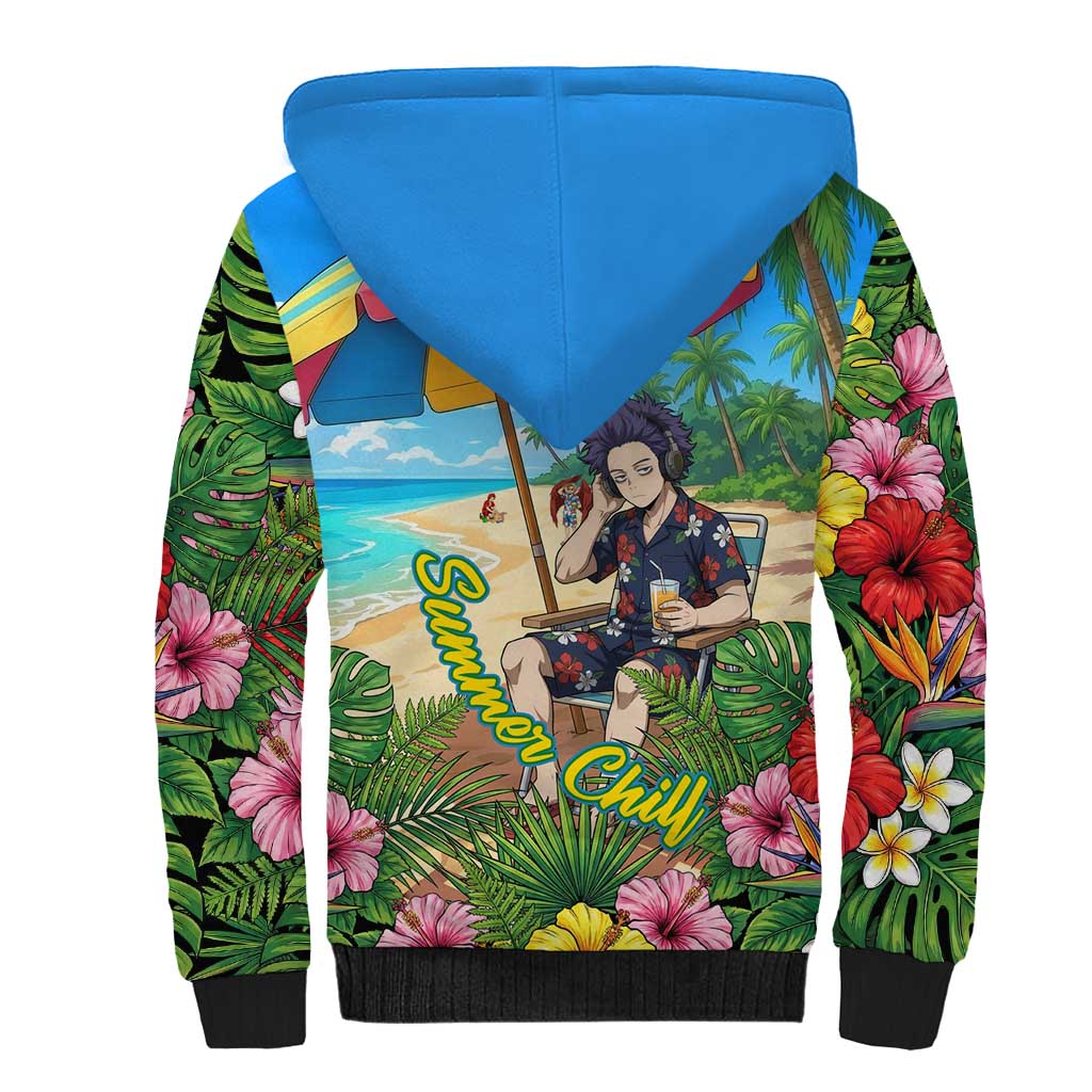 Hitoshi Shinso Summer Chill Sherpa Hoodie Tropical Anime Lounge Scene