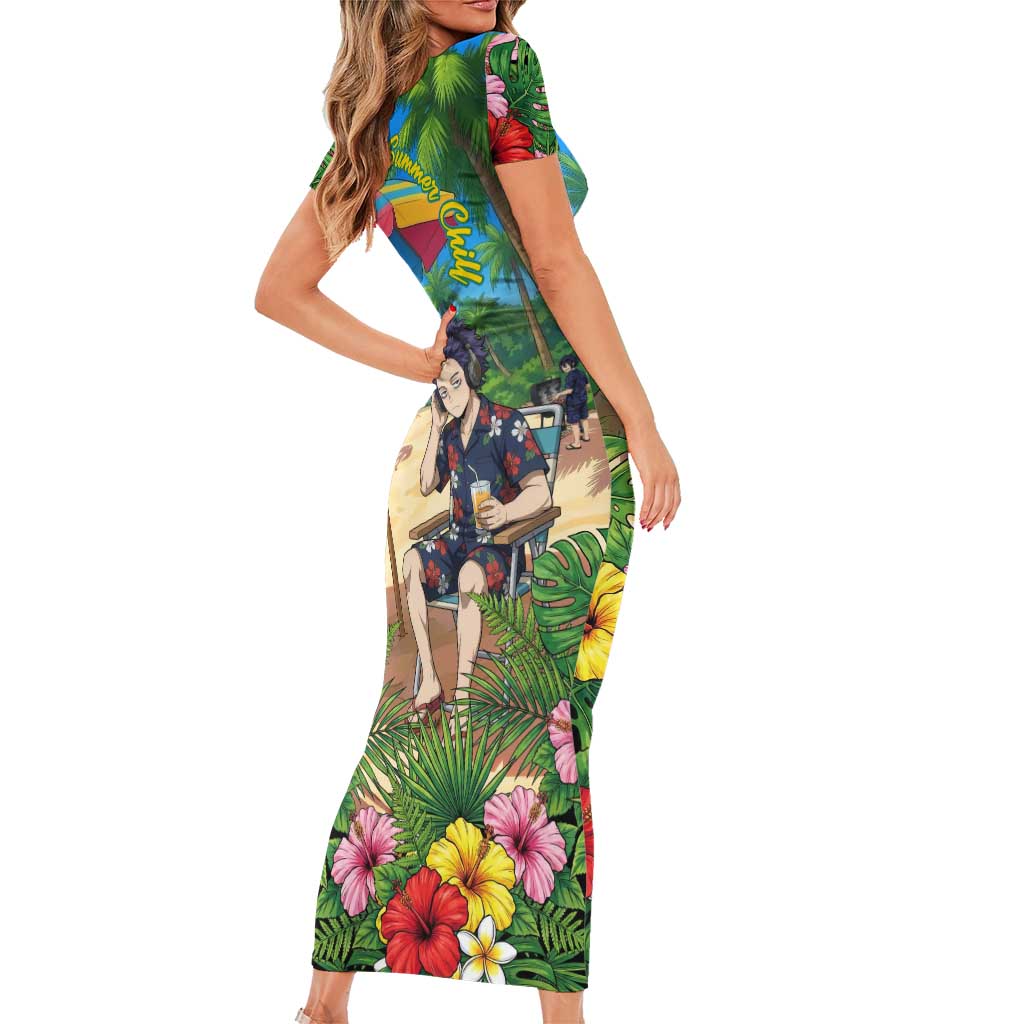 Hitoshi Shinso Summer Chill Short Sleeve Bodycon Dress Tropical Anime Lounge Scene