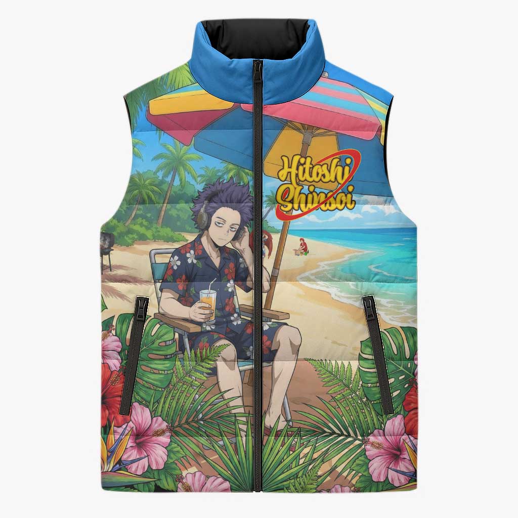 Hitoshi Shinso Summer Chill Sleeveless Puffer Jacket Tropical Anime Lounge Scene
