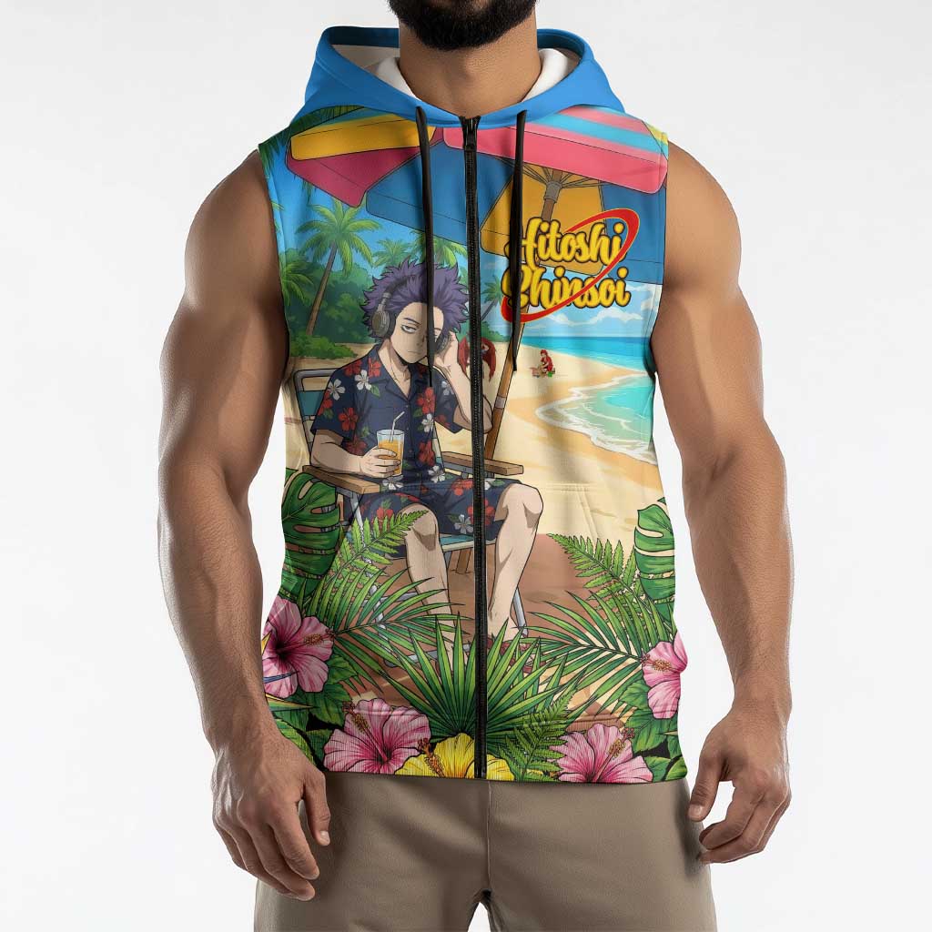 Hitoshi Shinso Summer Chill Sleeveless Zip Hoodie Tropical Anime Lounge Scene