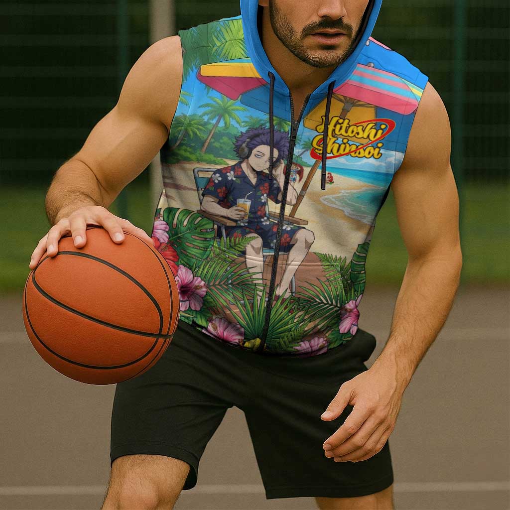 Hitoshi Shinso Summer Chill Sleeveless Zip Hoodie Tropical Anime Lounge Scene
