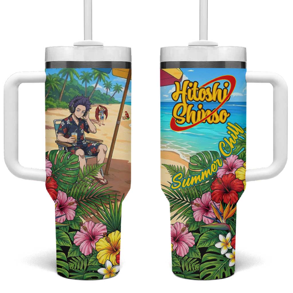 Hitoshi Shinso Summer Chill Tumbler With Handle Tropical Anime Lounge Scene