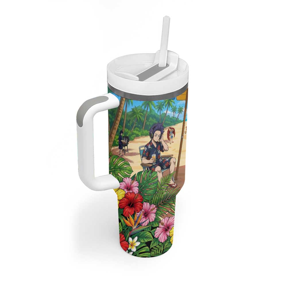 Hitoshi Shinso Summer Chill Tumbler With Handle Tropical Anime Lounge Scene