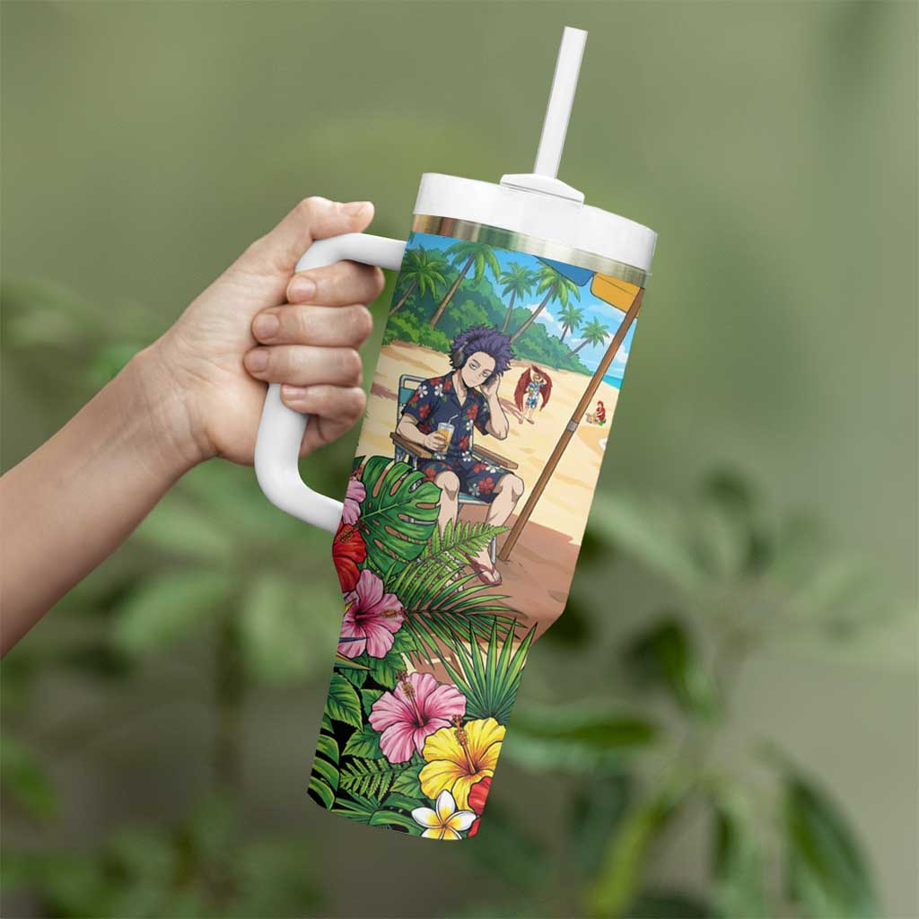 Hitoshi Shinso Summer Chill Tumbler With Handle Tropical Anime Lounge Scene
