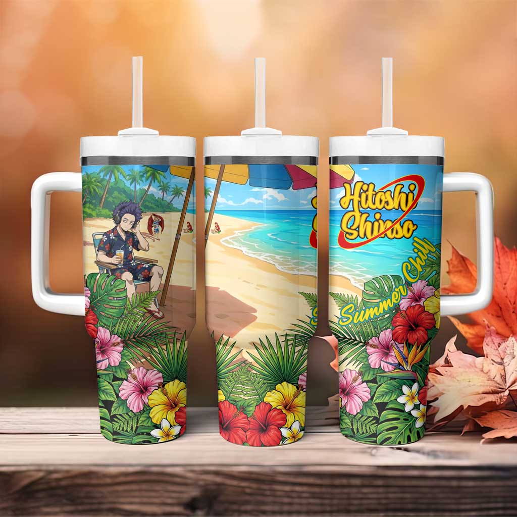 Hitoshi Shinso Summer Chill Tumbler With Handle Tropical Anime Lounge Scene