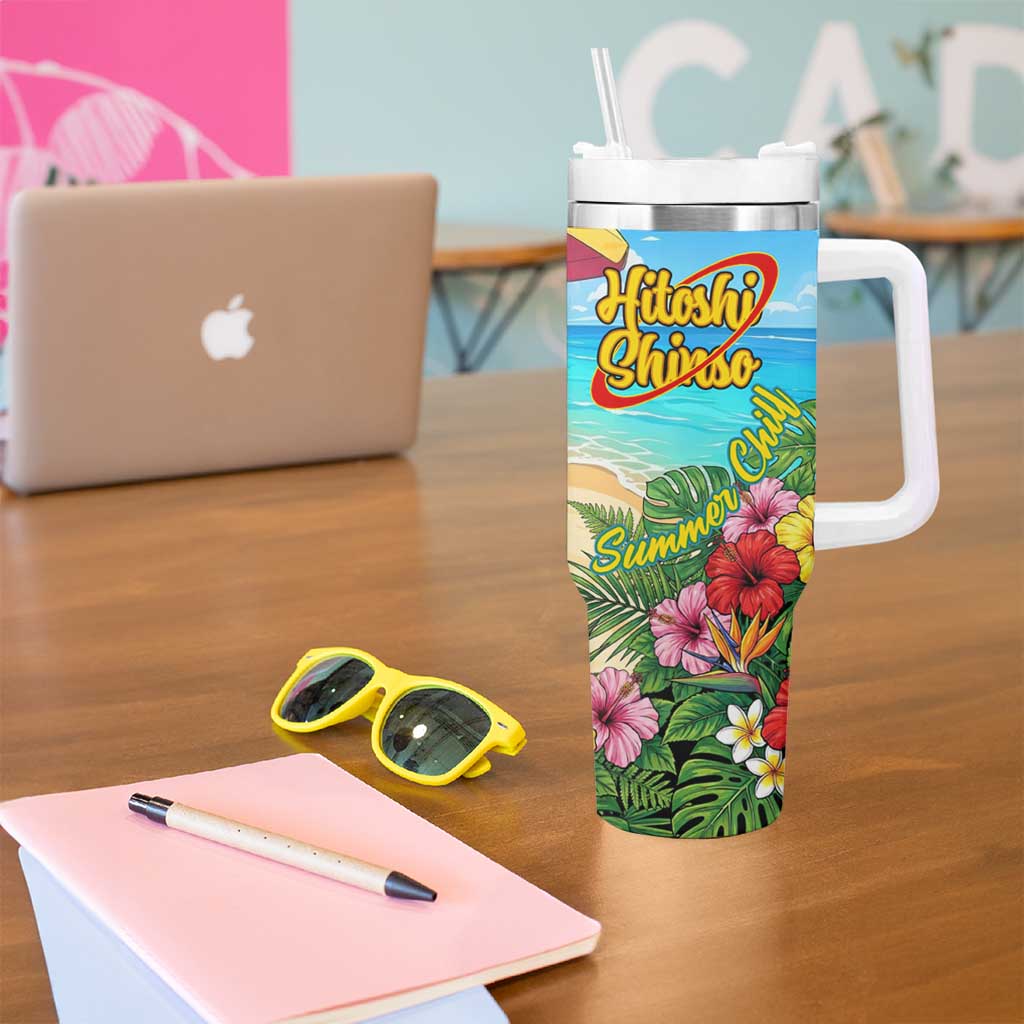 Hitoshi Shinso Summer Chill Tumbler With Handle Tropical Anime Lounge Scene