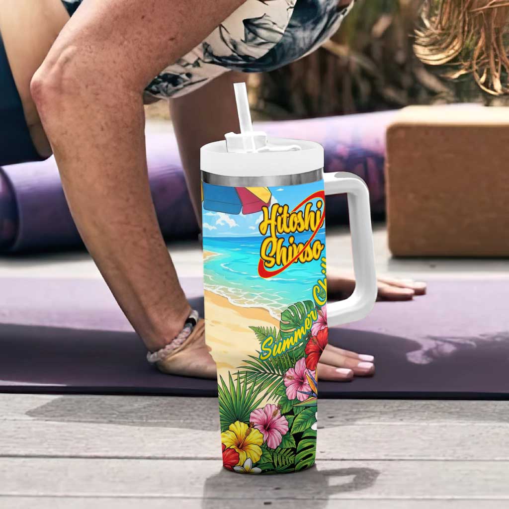 Hitoshi Shinso Summer Chill Tumbler With Handle Tropical Anime Lounge Scene
