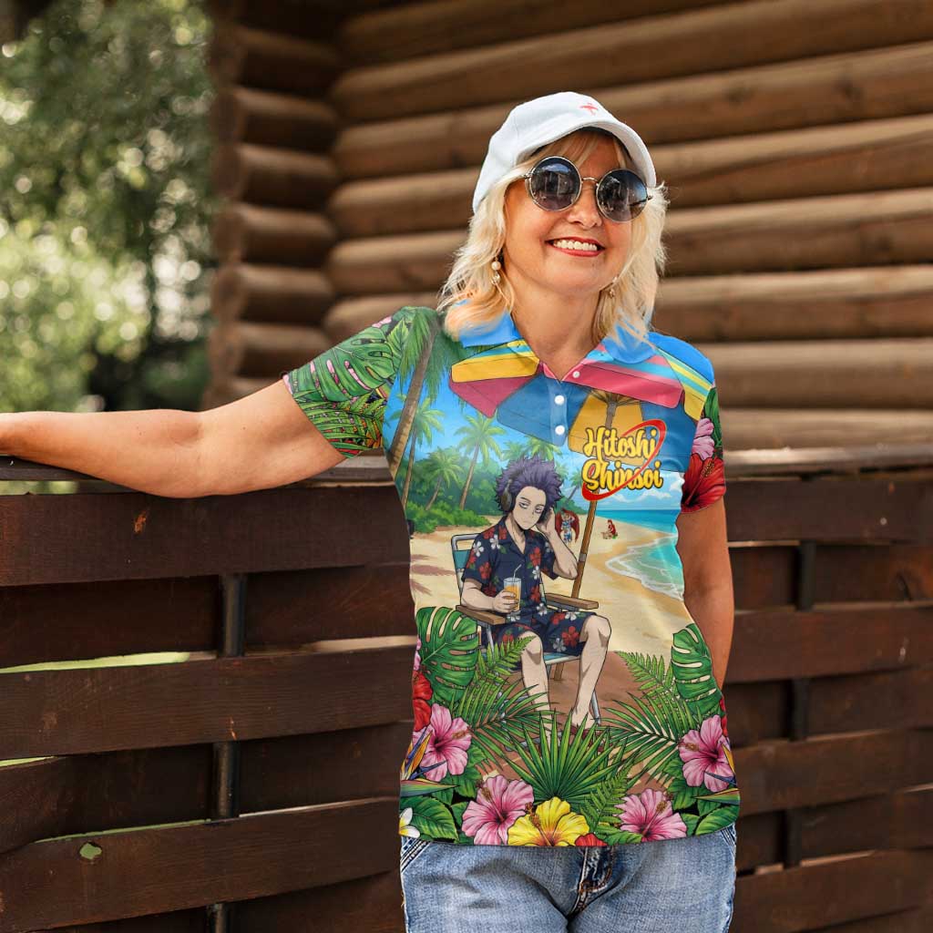 Hitoshi Shinso Summer Chill Women Polo Shirt Tropical Anime Lounge Scene