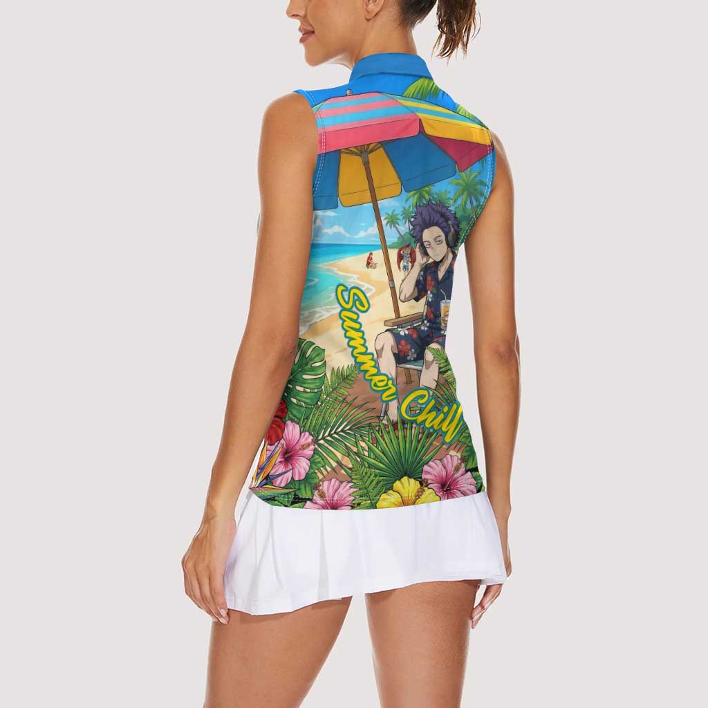 Hitoshi Shinso Summer Chill Women Sleeveless Polo Shirt Tropical Anime Lounge Scene