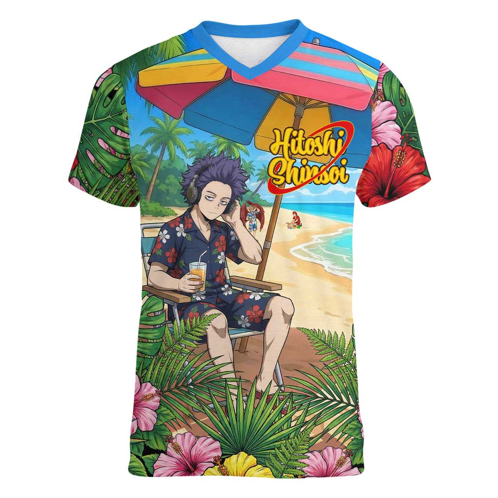Hitoshi Shinso Summer Chill Women V-Neck T-Shirt Tropical Anime Lounge Scene