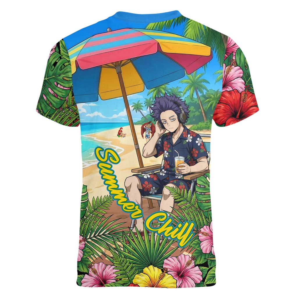 Hitoshi Shinso Summer Chill Women V-Neck T-Shirt Tropical Anime Lounge Scene