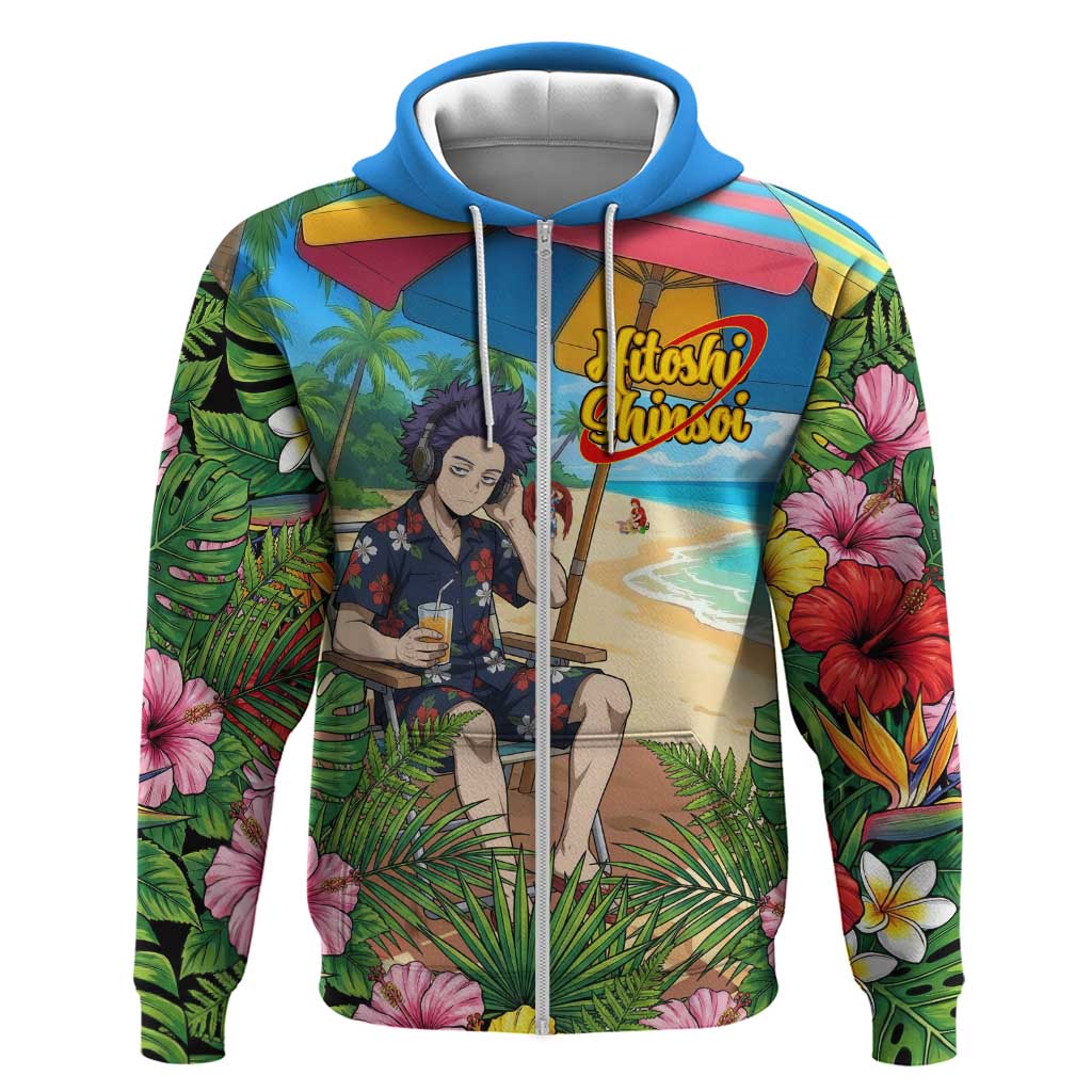 Hitoshi Shinso Summer Chill Zip Hoodie Tropical Anime Lounge Scene