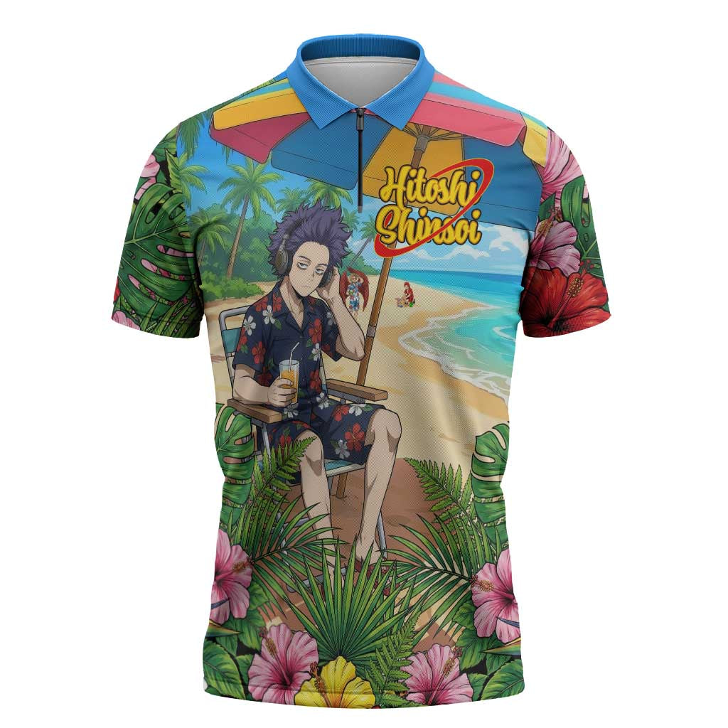 Hitoshi Shinso Summer Chill Zipper Polo Shirt Tropical Anime Lounge Scene