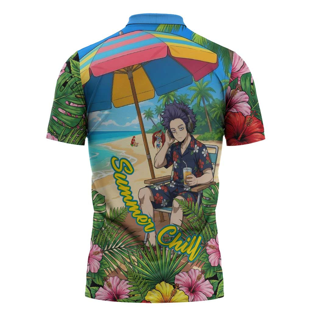 Hitoshi Shinso Summer Chill Zipper Polo Shirt Tropical Anime Lounge Scene