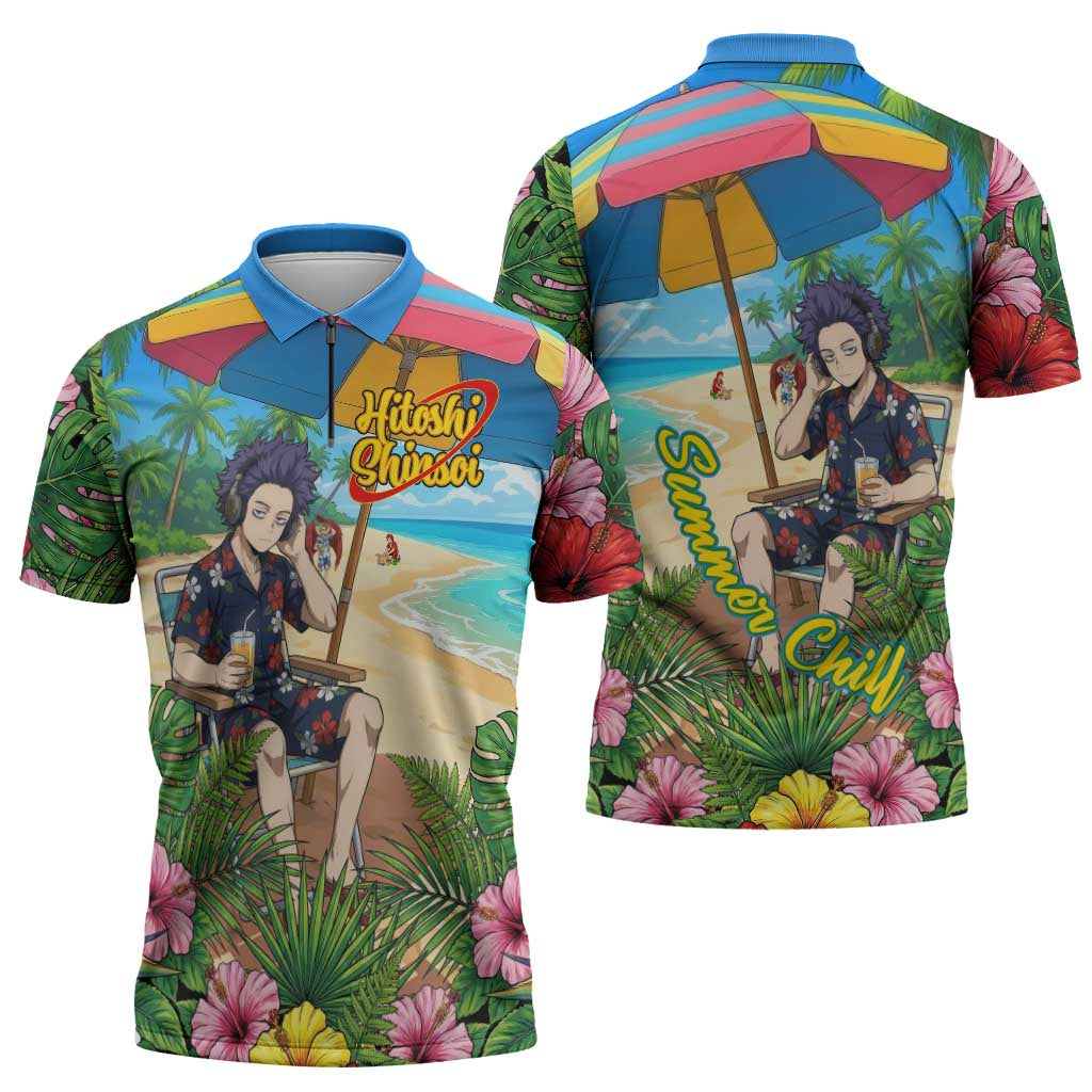Hitoshi Shinso Summer Chill Zipper Polo Shirt Tropical Anime Lounge Scene