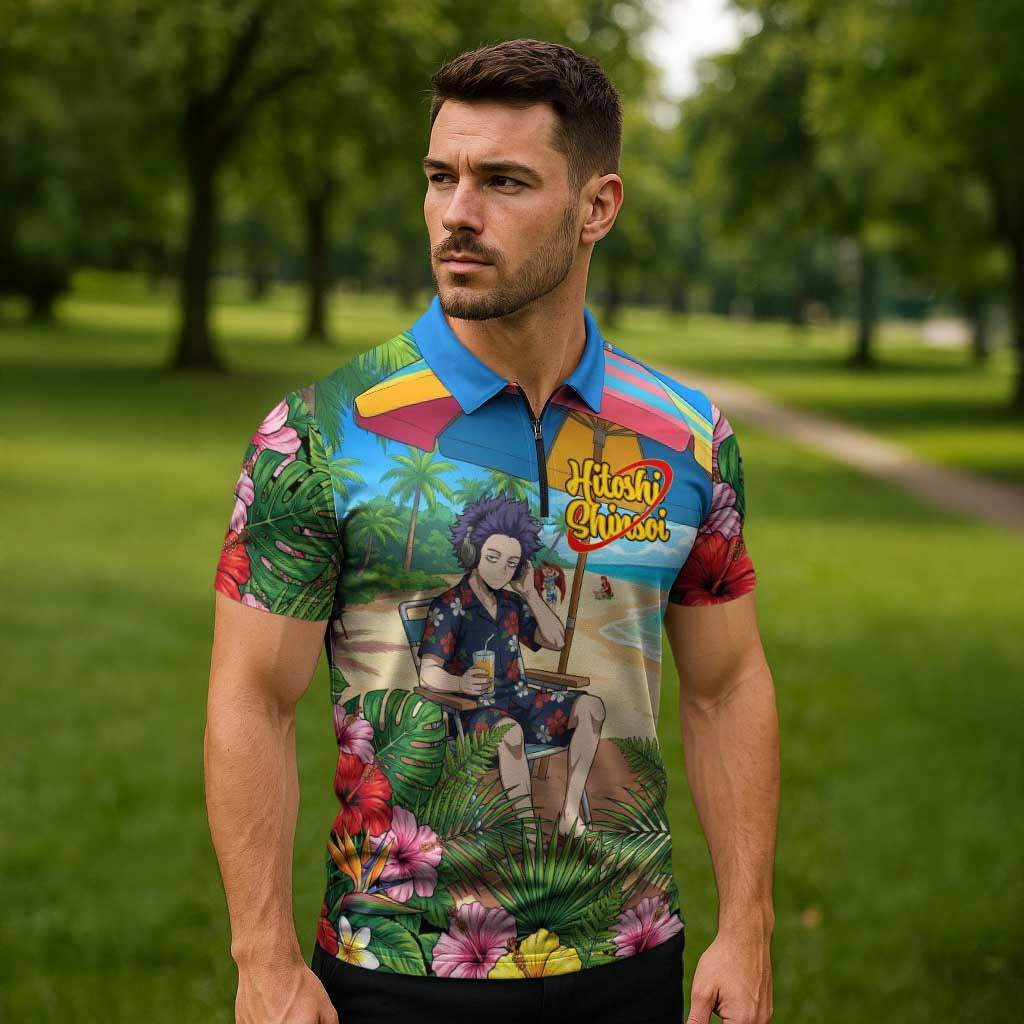 Hitoshi Shinso Summer Chill Zipper Polo Shirt Tropical Anime Lounge Scene