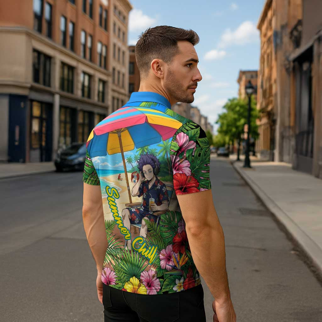 Hitoshi Shinso Summer Chill Zipper Polo Shirt Tropical Anime Lounge Scene