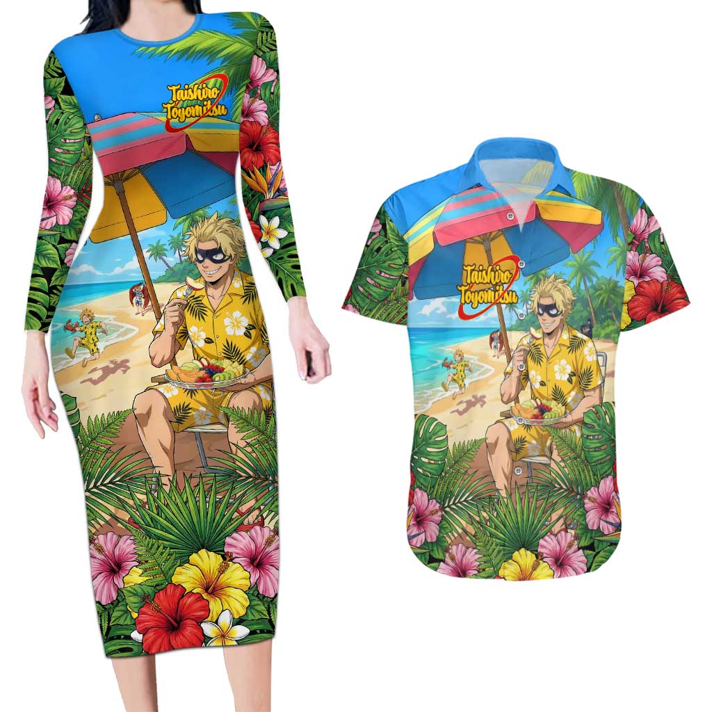 Taishiro Toyomitsu Summer Chill Couples Matching Long Sleeve Bodycon Dress and Hawaiian Shirt Tropical Anime Picnic Scene
