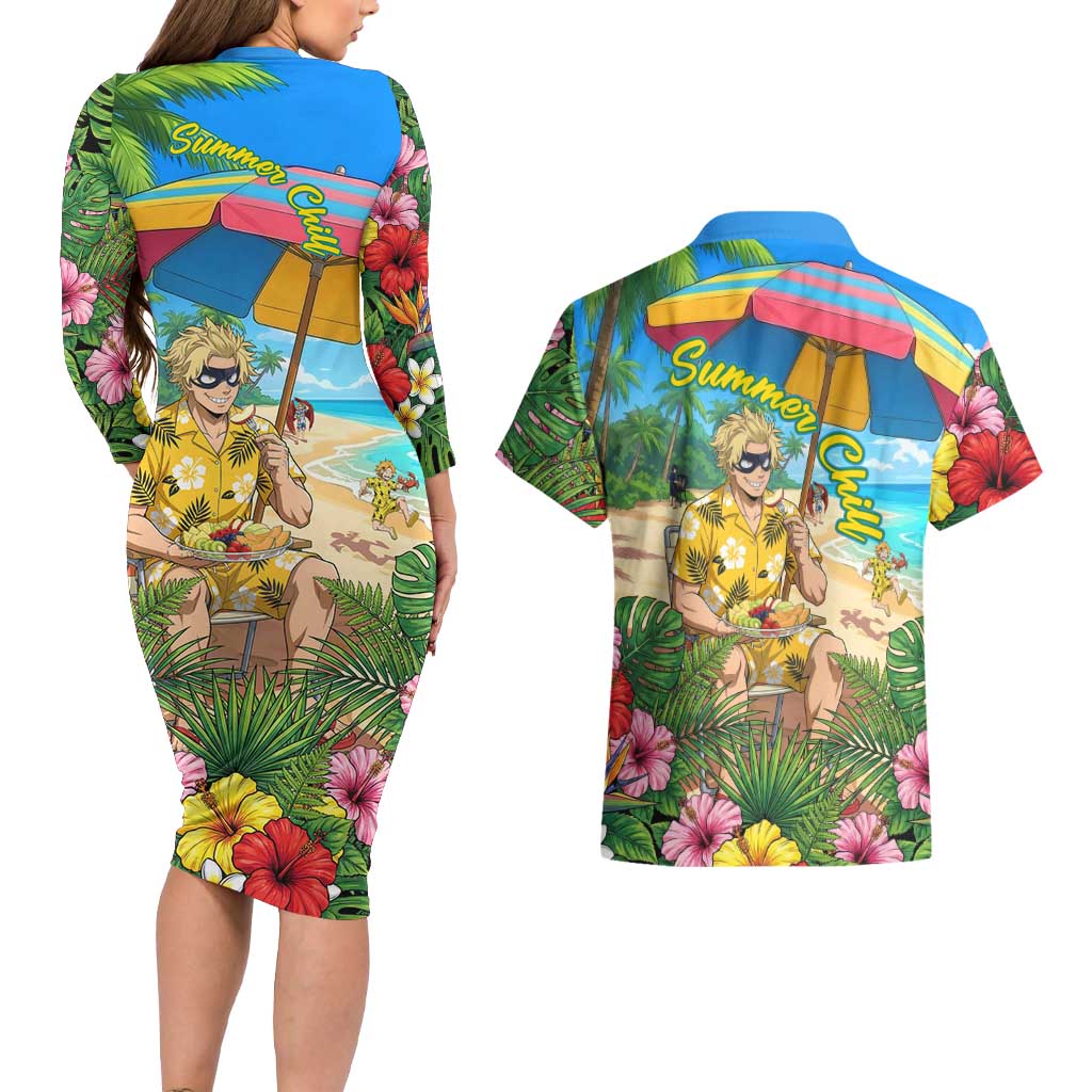 Taishiro Toyomitsu Summer Chill Couples Matching Long Sleeve Bodycon Dress and Hawaiian Shirt Tropical Anime Picnic Scene