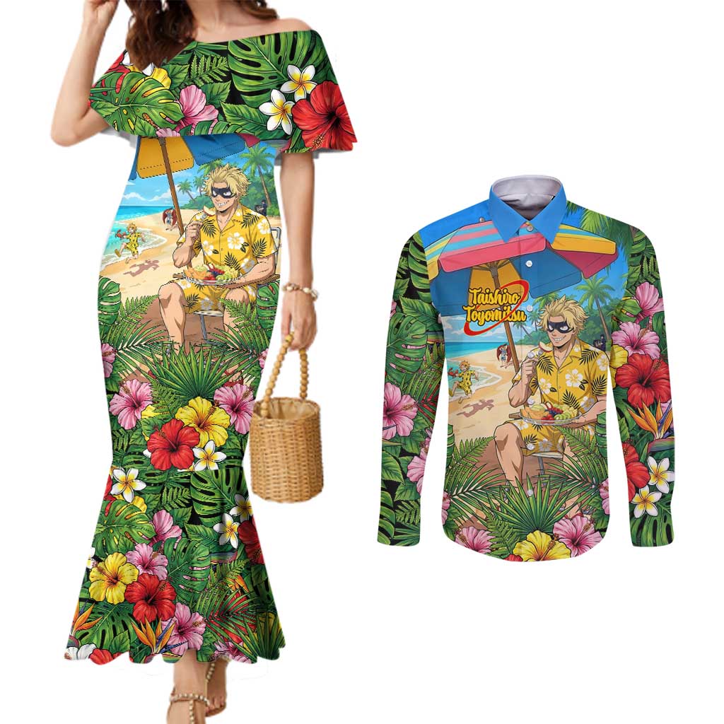 Taishiro Toyomitsu Summer Chill Couples Matching Mermaid Dress and Long Sleeve Button Shirt Tropical Anime Picnic Scene