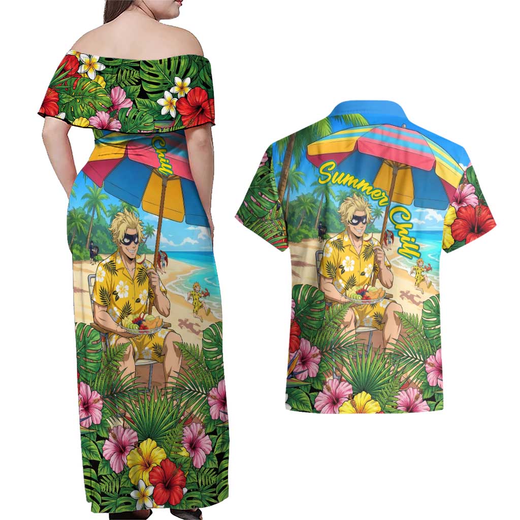 Taishiro Toyomitsu Summer Chill Couples Matching Off Shoulder Maxi Dress and Hawaiian Shirt Tropical Anime Picnic Scene