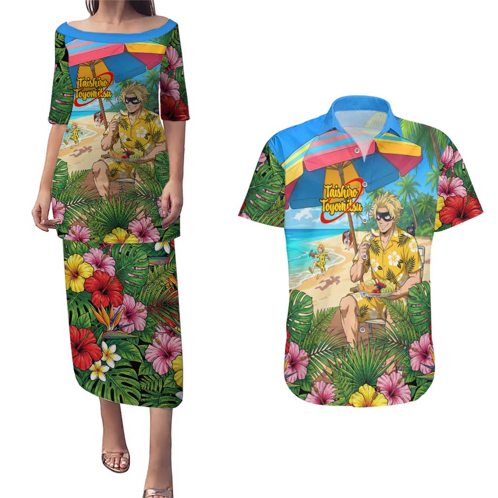 Taishiro Toyomitsu Summer Chill Couples Matching Puletasi and Hawaiian Shirt Tropical Anime Picnic Scene