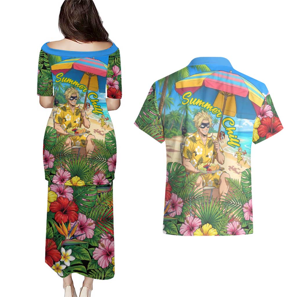 Taishiro Toyomitsu Summer Chill Couples Matching Puletasi and Hawaiian Shirt Tropical Anime Picnic Scene