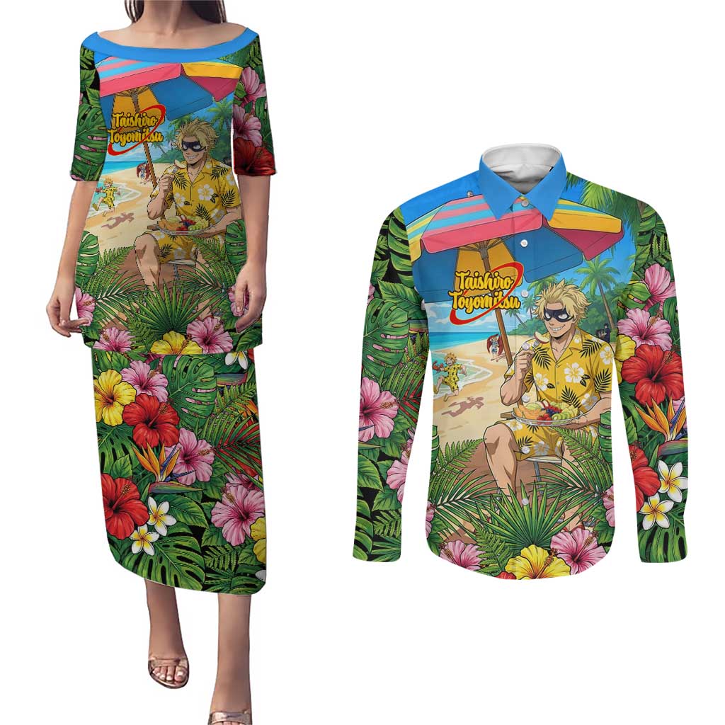 Taishiro Toyomitsu Summer Chill Couples Matching Puletasi and Long Sleeve Button Shirt Tropical Anime Picnic Scene
