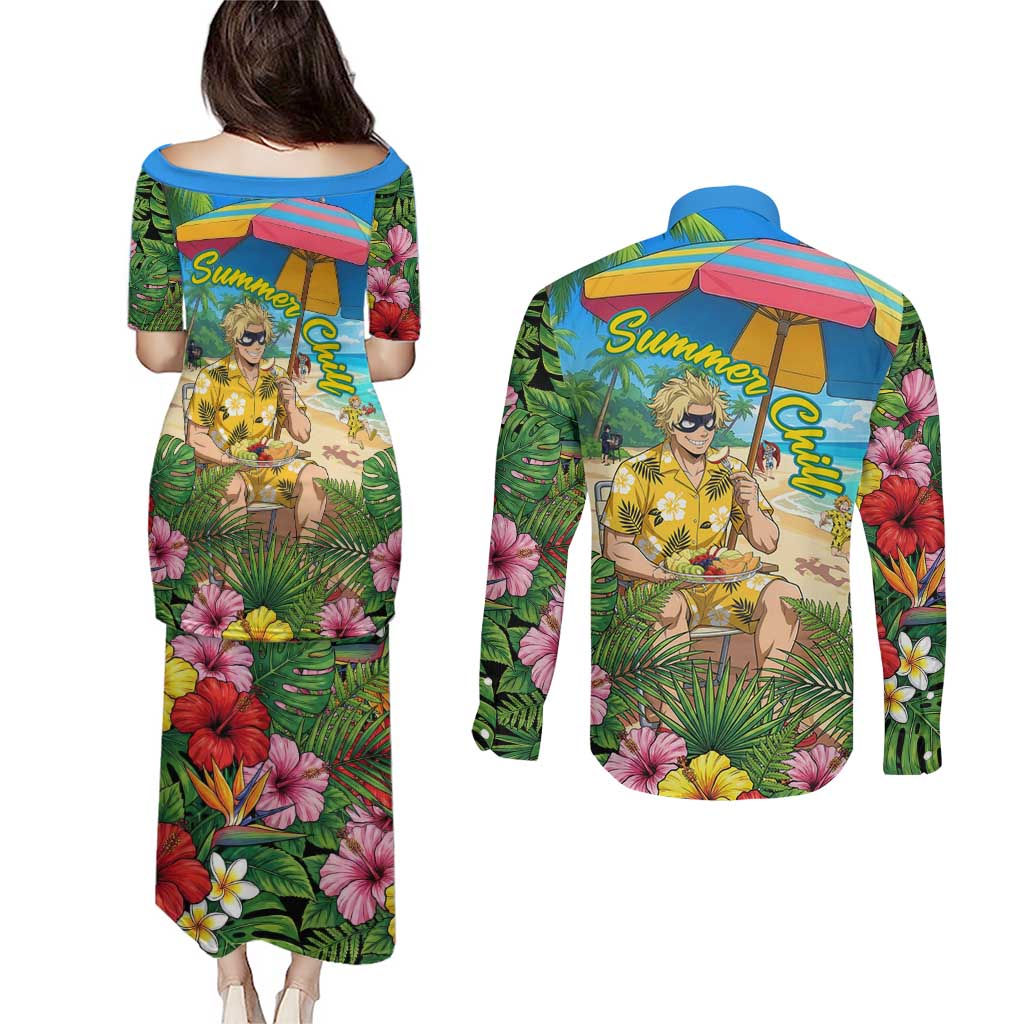 Taishiro Toyomitsu Summer Chill Couples Matching Puletasi and Long Sleeve Button Shirt Tropical Anime Picnic Scene