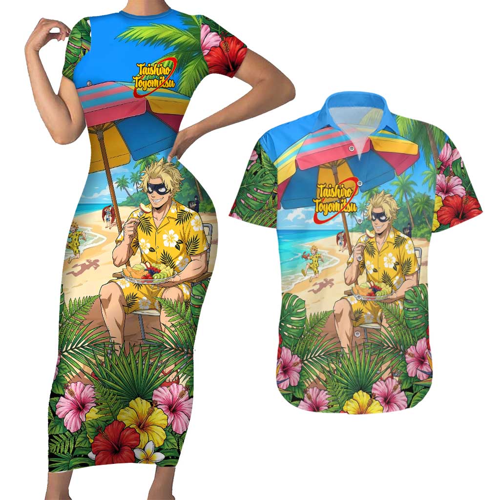 Taishiro Toyomitsu Summer Chill Couples Matching Short Sleeve Bodycon Dress and Hawaiian Shirt Tropical Anime Picnic Scene