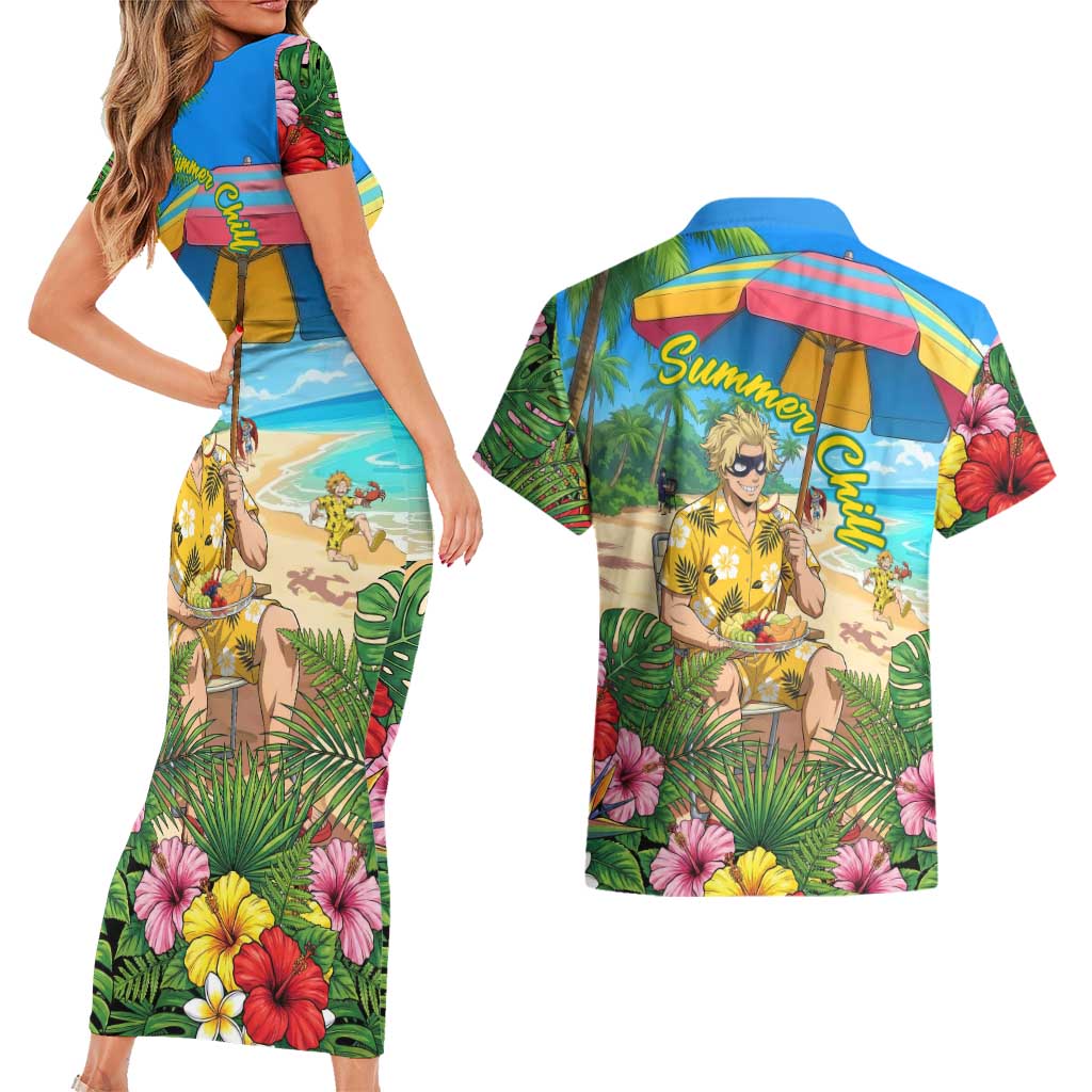 Taishiro Toyomitsu Summer Chill Couples Matching Short Sleeve Bodycon Dress and Hawaiian Shirt Tropical Anime Picnic Scene