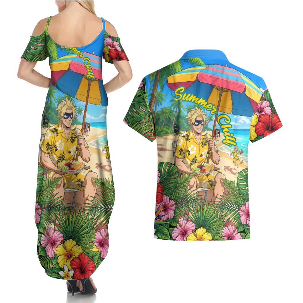 Taishiro Toyomitsu Summer Chill Couples Matching Summer Maxi Dress and Hawaiian Shirt Tropical Anime Picnic Scene