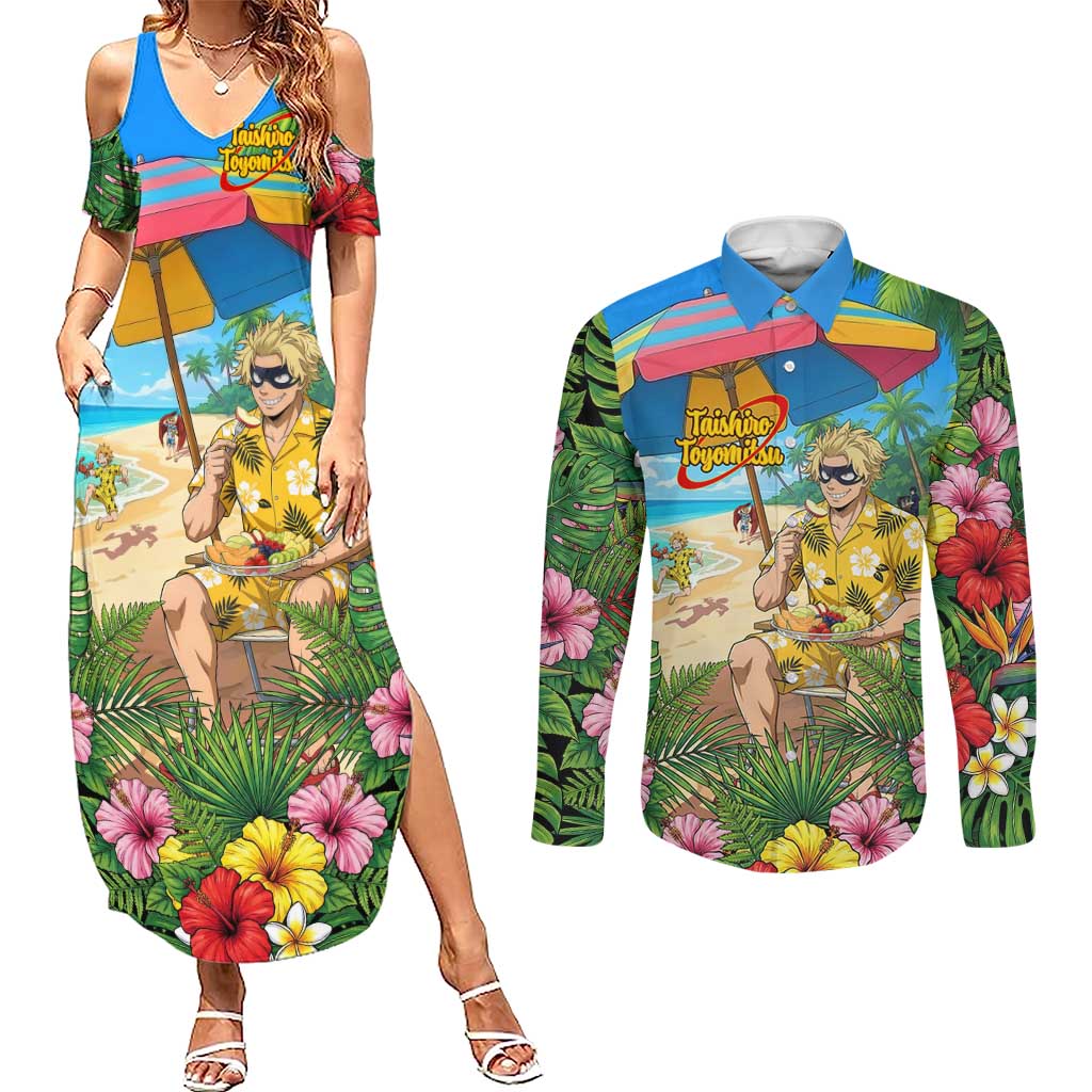 Taishiro Toyomitsu Summer Chill Couples Matching Summer Maxi Dress and Long Sleeve Button Shirt Tropical Anime Picnic Scene