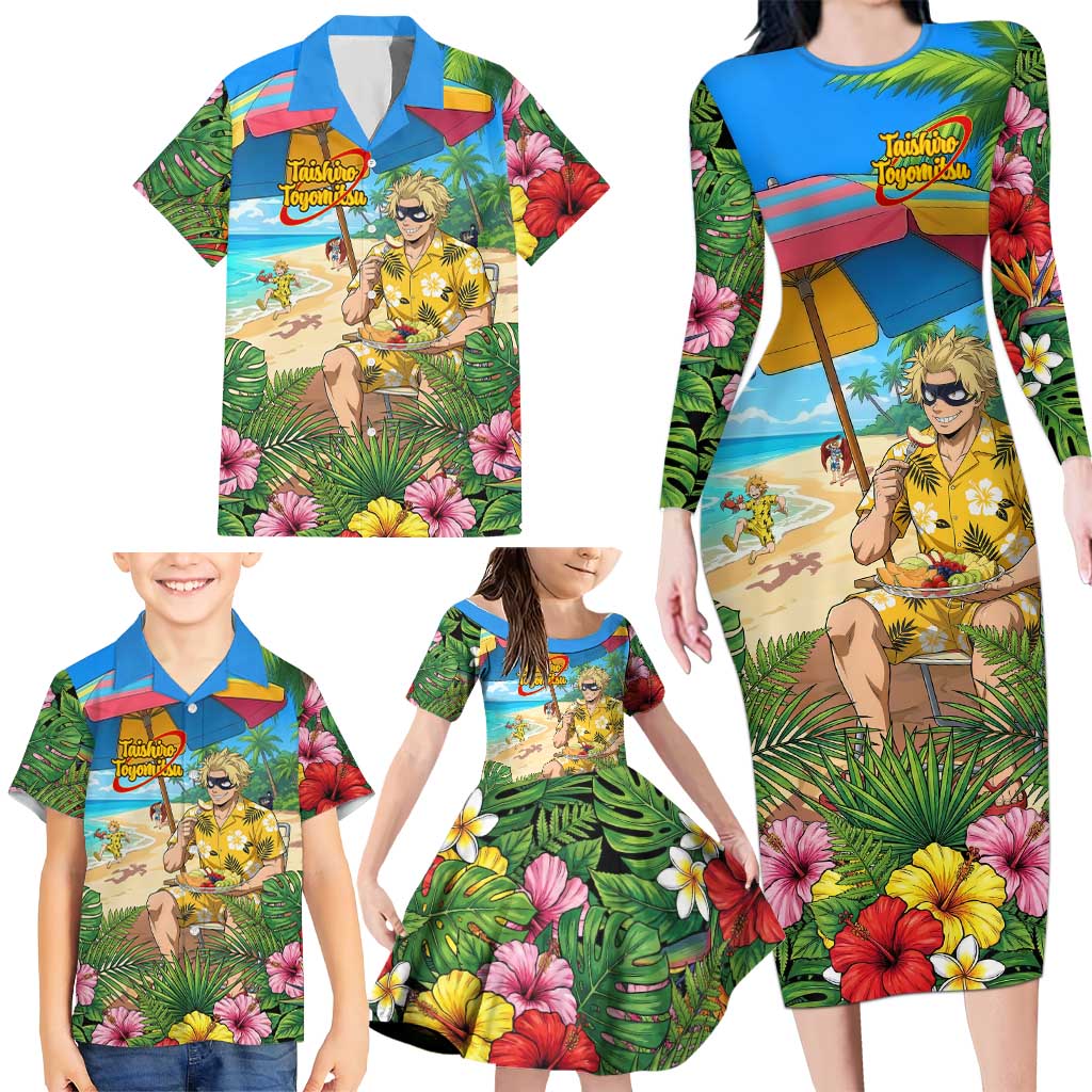 Taishiro Toyomitsu Summer Chill Family Matching Long Sleeve Bodycon Dress and Hawaiian Shirt Tropical Anime Picnic Scene