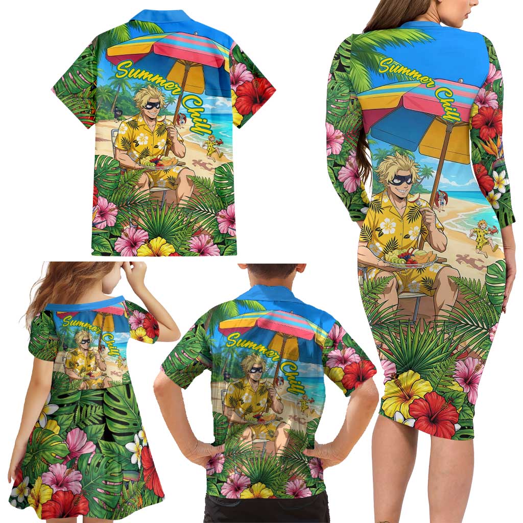Taishiro Toyomitsu Summer Chill Family Matching Long Sleeve Bodycon Dress and Hawaiian Shirt Tropical Anime Picnic Scene